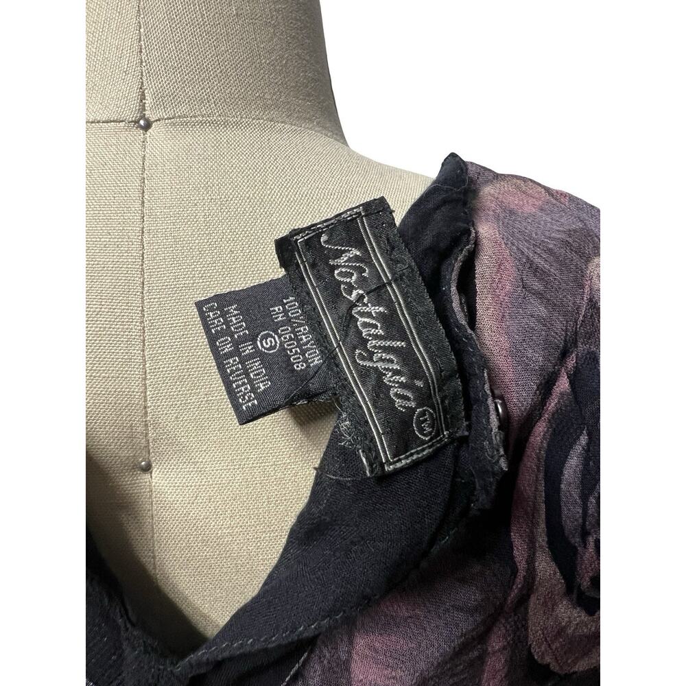 Vintage Nostalgia 90s Y2K bias cut Black Purple floral maxi dress rayon sz S - Picture 9 of 12